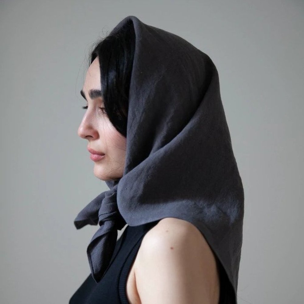 OVATE Large Linen Scarf in Slate Gray